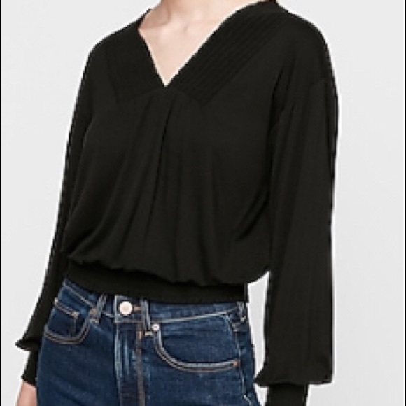 Smocked V-Neck Banded Bottom Top - Picture 1 of 2